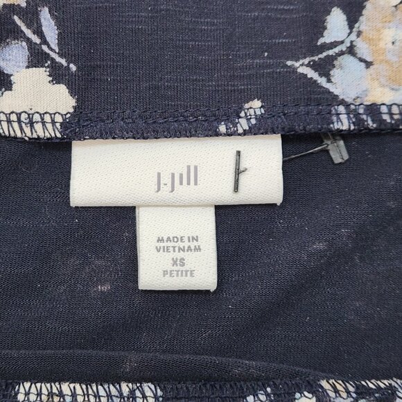 J Jill Floral Knit Midi Skirt Womens XS Petite XSP Navy Blue A Line Casual OO09X - Picture 3 of 6